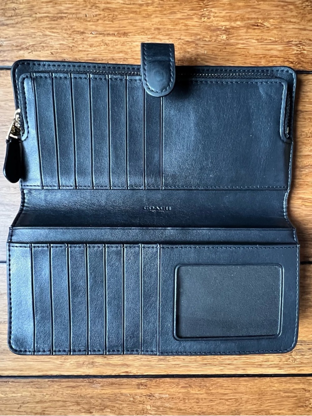 Coach Black Leather Zip-Around Skinny Wallet with Gold Logo - Picture 5 of 10